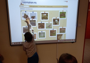Dzieci wykonują zadanie na tablicy interaktywnej
